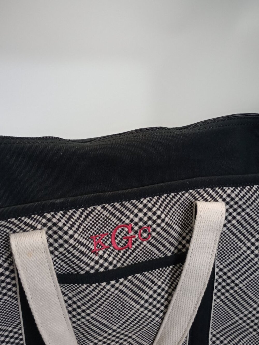 Lands' End Plaid Canvas Tote Bag Monogrammed KGc - Picture 10 of 15